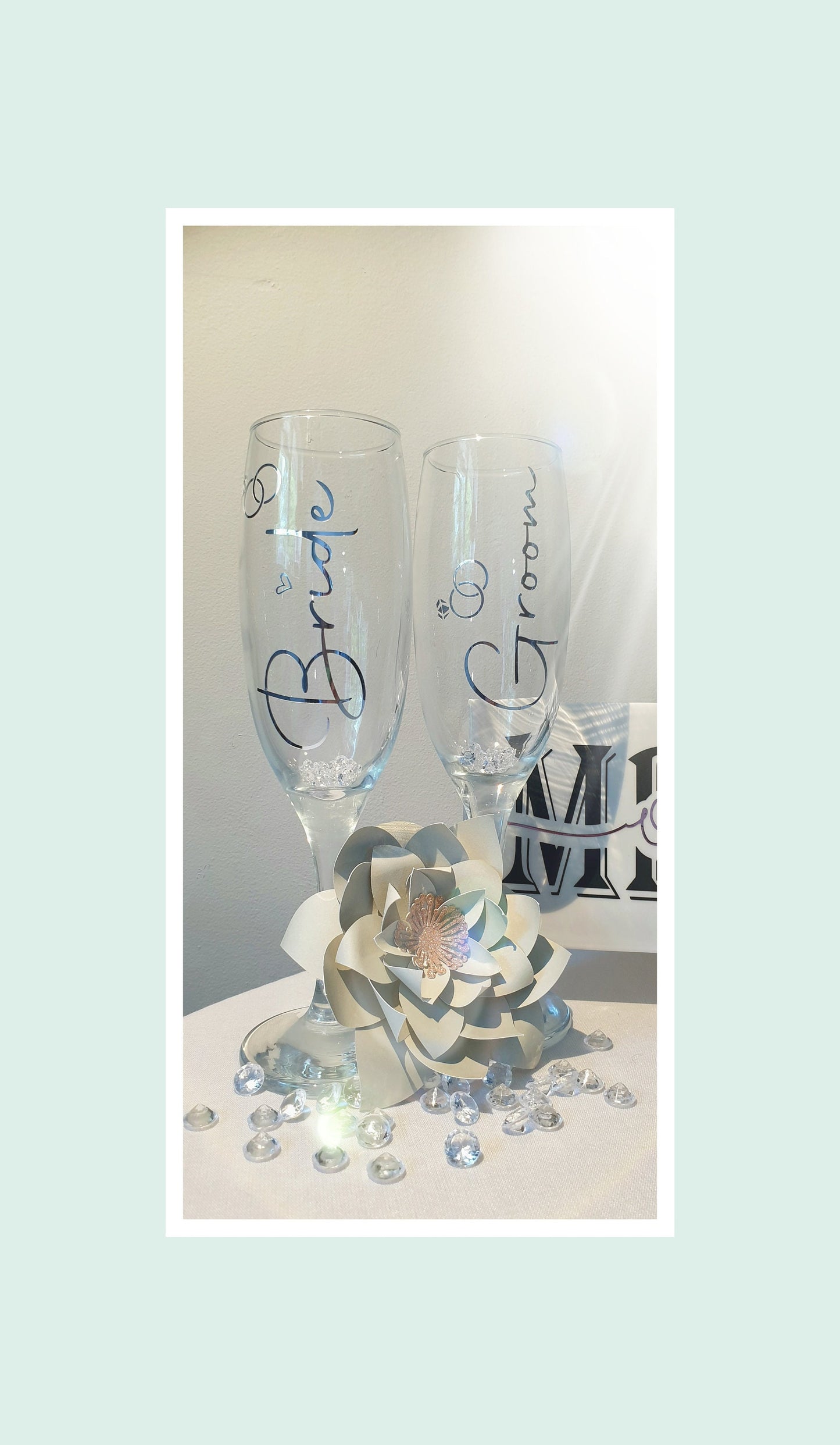 Tile, Flute, Glass, Bride & Groom, Gift Set, Wedding, Couple, vinyl, personalised, Bride, Groom
