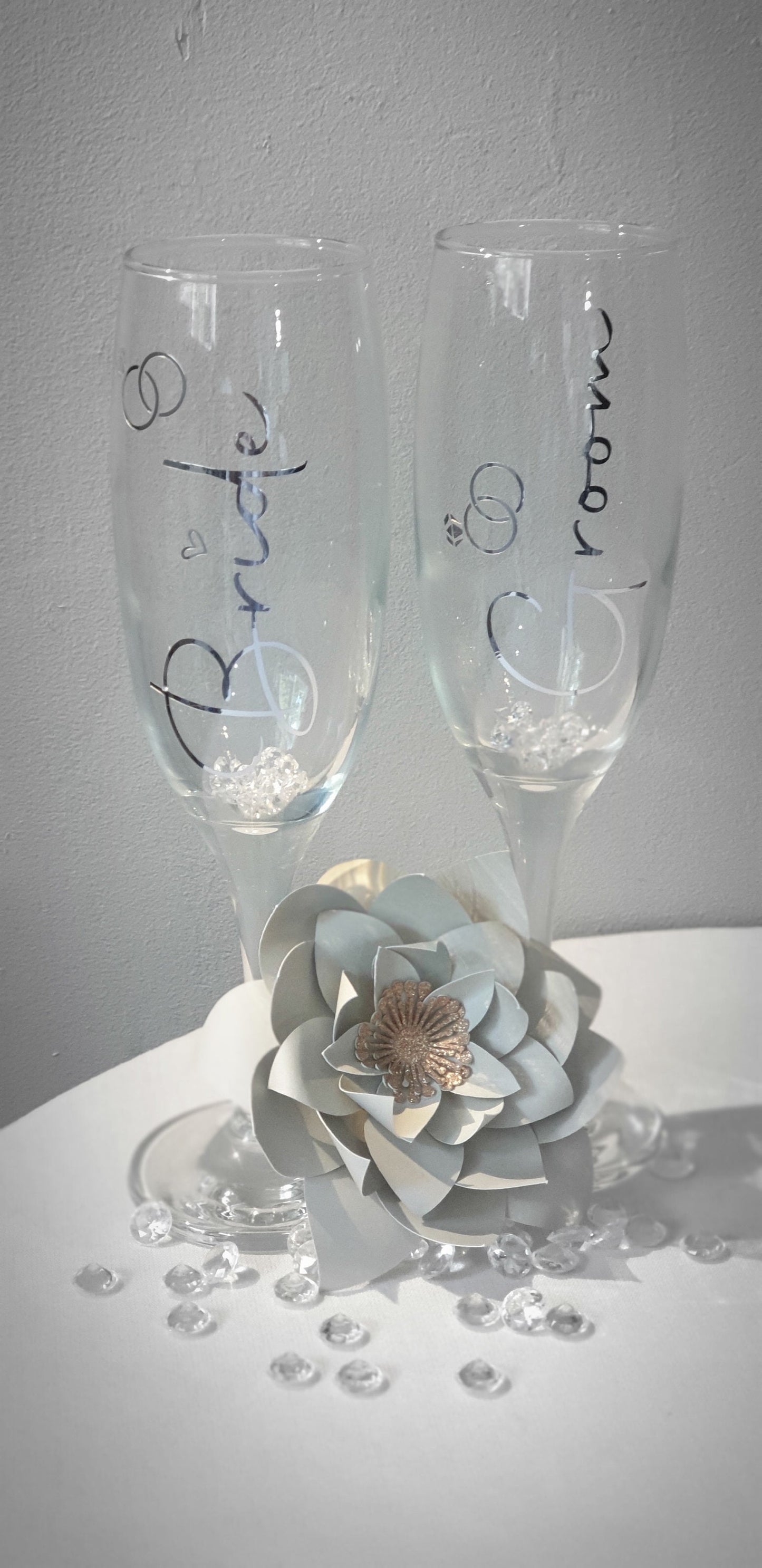 Tile, Flute, Glass, Bride & Groom, Gift Set, Wedding, Couple, vinyl, personalised, Bride, Groom