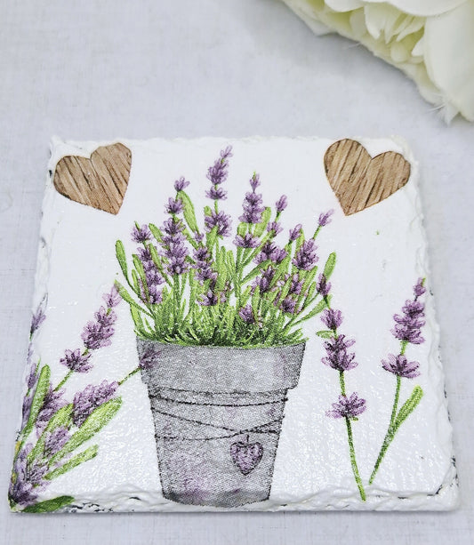 Coasters, Slate Coasters, Decoupage, Floral, Summer, Gift, Lavender design, Hearts, gift, pack