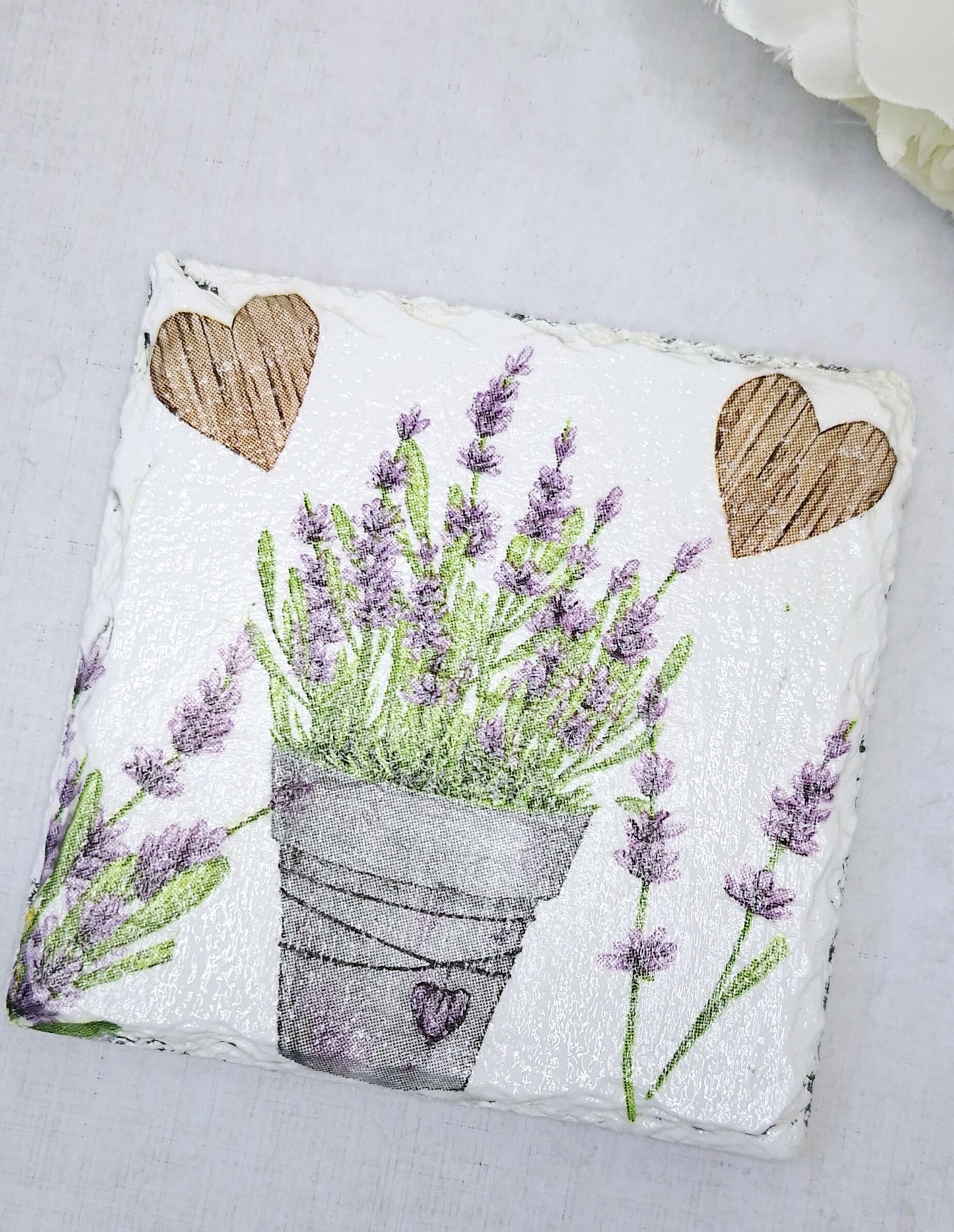 Coasters, Slate Coasters, Decoupage, Floral, Summer, Gift, Lavender design, Hearts, gift, pack