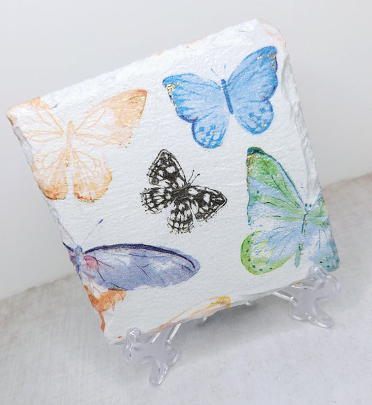 Coaster, Slate Coasters, Decoupage, Butterflies design, Summer, Gift, pack