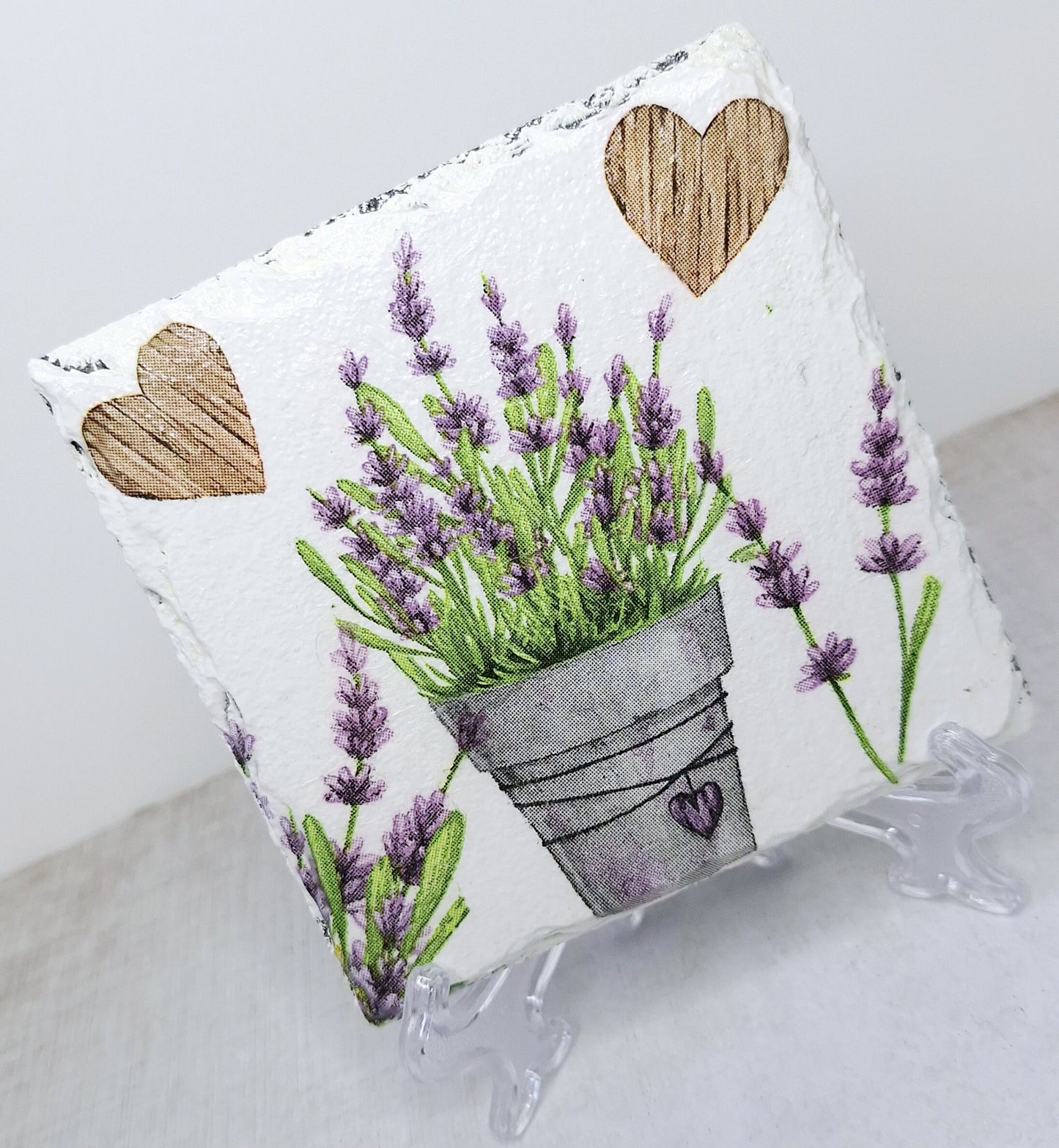 Coasters, Slate Coasters, Decoupage, Floral, Summer, Gift, Lavender design, Hearts, gift, pack