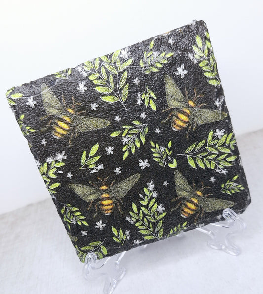Coasters, Slate Coasters, Decoupage, Floral, Bees, Summer, Gift, pack