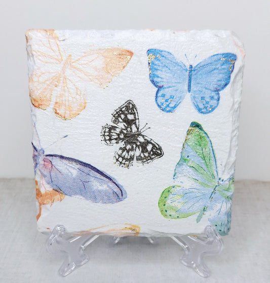 Coaster, Slate Coasters, Decoupage, Butterflies design, Summer, Gift, pack
