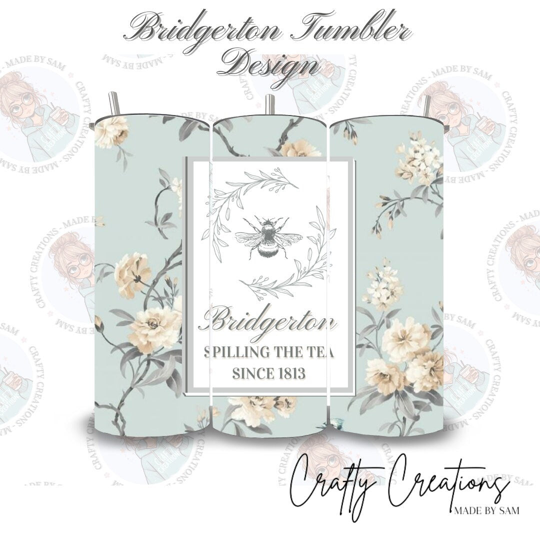 Bridgerton inspired 20oz Stainless steel tumbler, sublimation, floral design, spout lid, straw, gift idea