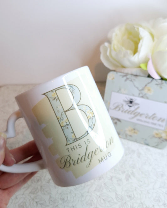 Bridgerton inspired design 11oz Mug with Heart Handle - FREE COASTER with every mug order