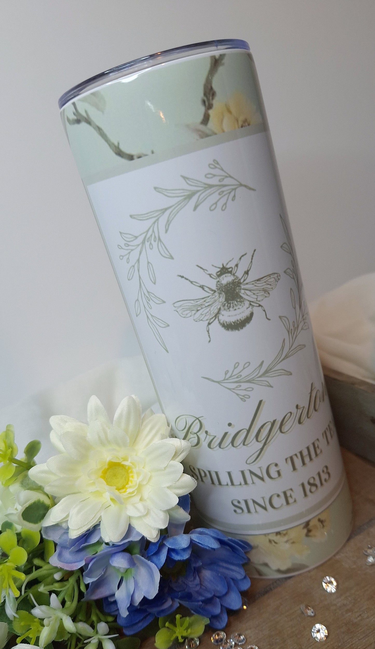 Bridgerton inspired 20oz Stainless steel tumbler, sublimation, floral design, spout lid, straw, gift idea