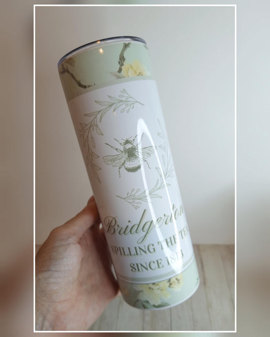 Bridgerton inspired 20oz Stainless steel tumbler, sublimation, floral design, spout lid, straw, gift idea